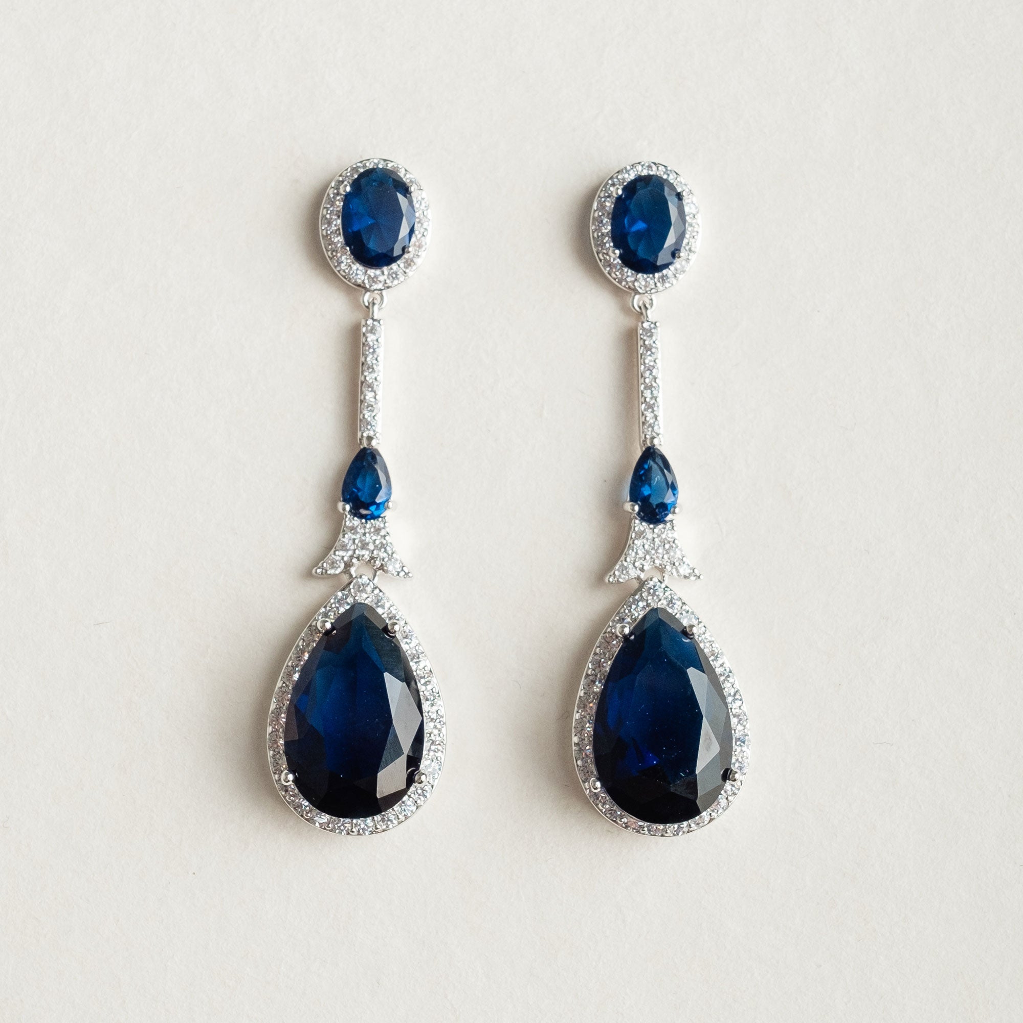 Sapphire blue crystal drop bridal statement earrings Alexandra