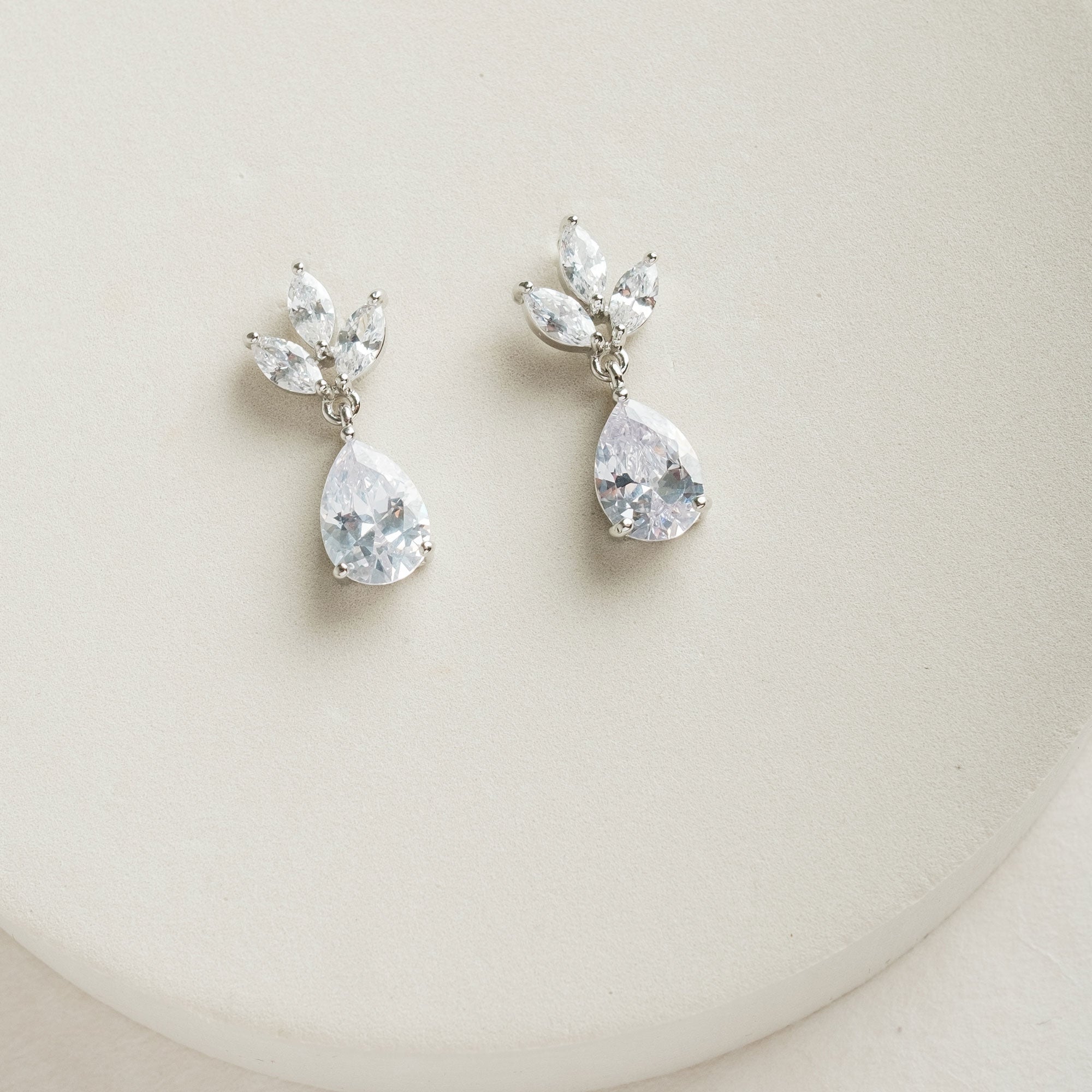Silver small CZ drop bridal earrings Kapika – Liberty in Love