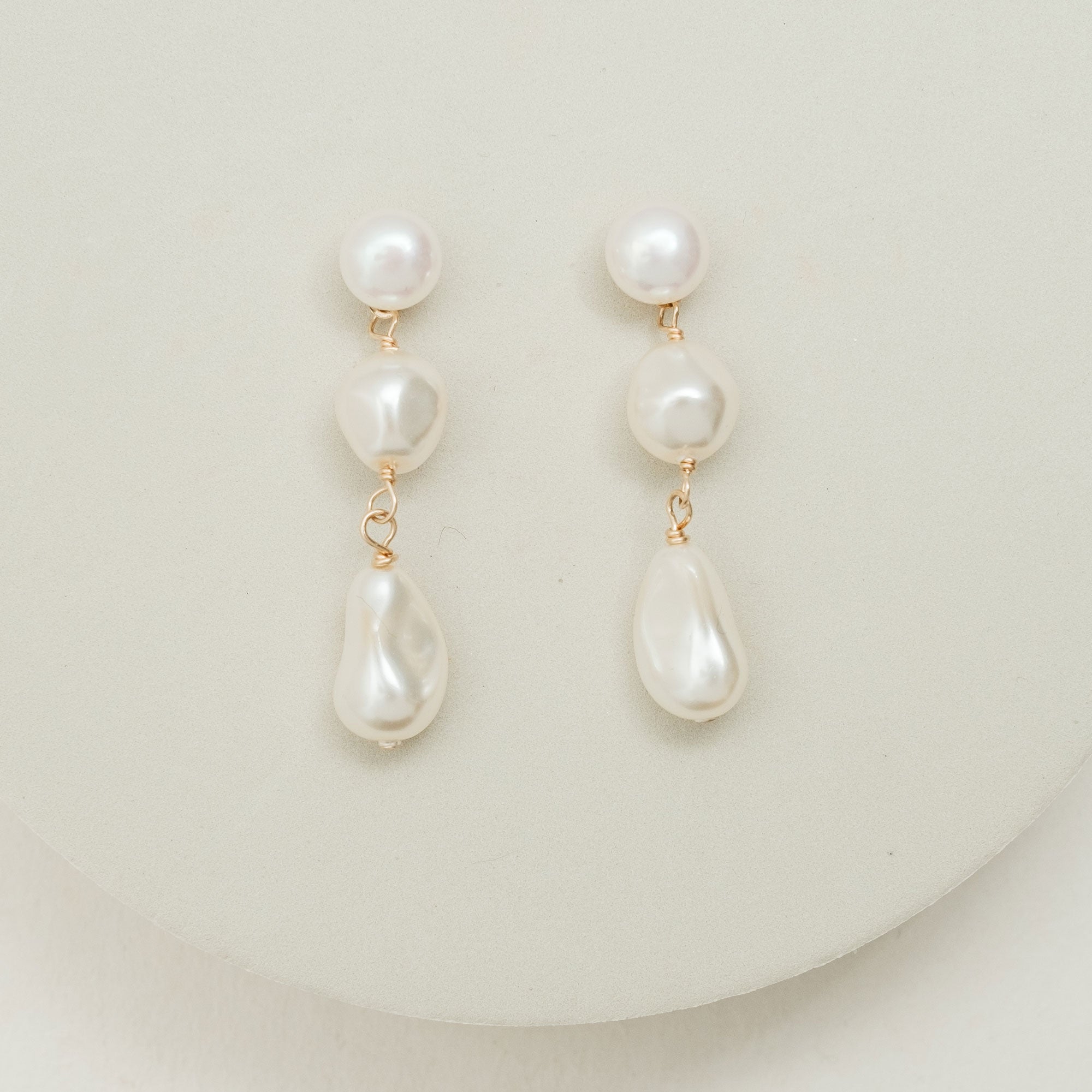 Triple baroque pearl short drop earrings Chez Bec – Liberty in Love