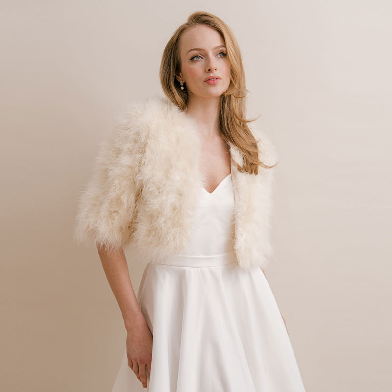Cream cropped feather bridal jacket - Liberty in Love