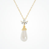 Fleurette navette teardrop pearl necklace (gold) - Liberty in Love