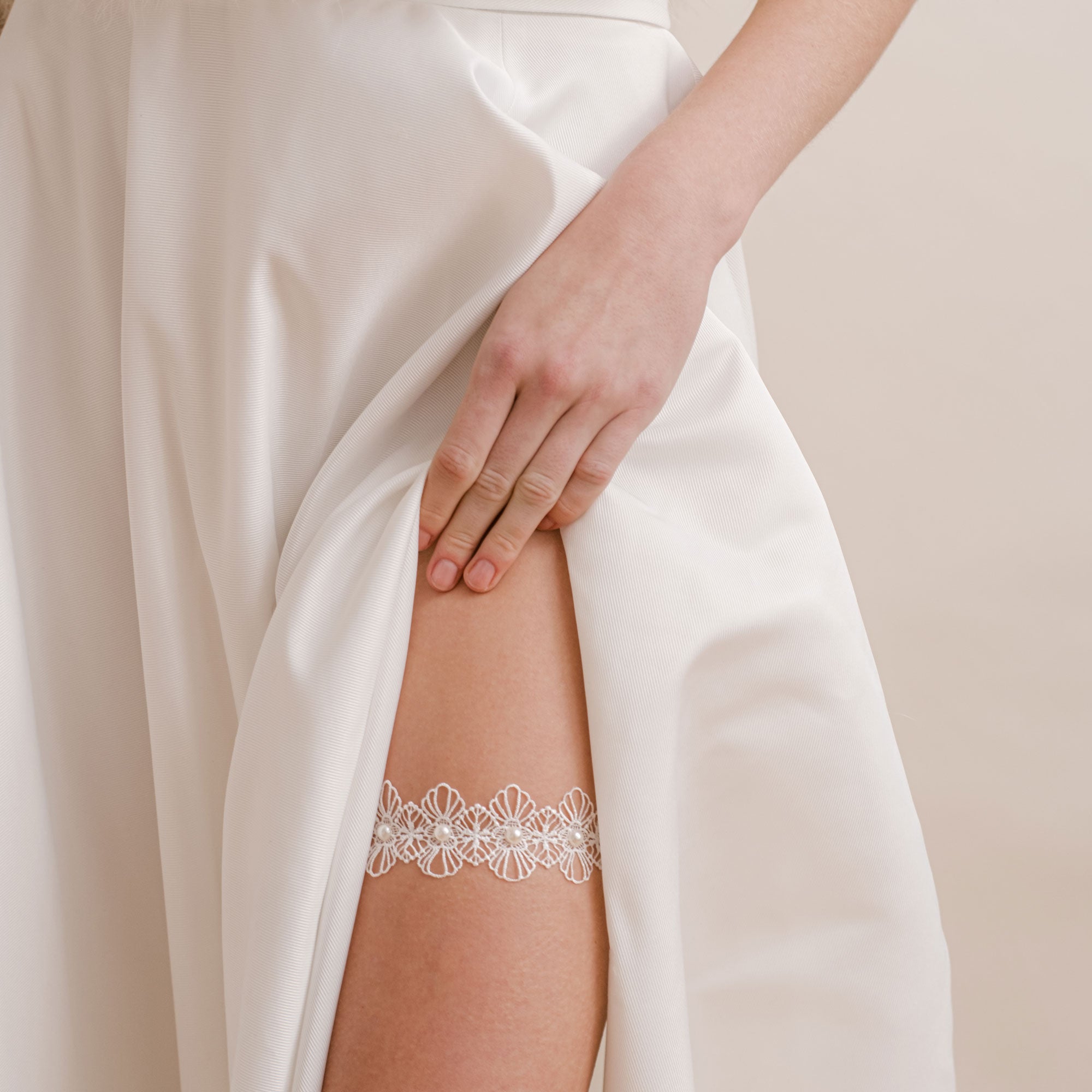 Purity Ivory Delicate Lace Wedding Garter with Pearl Droplet