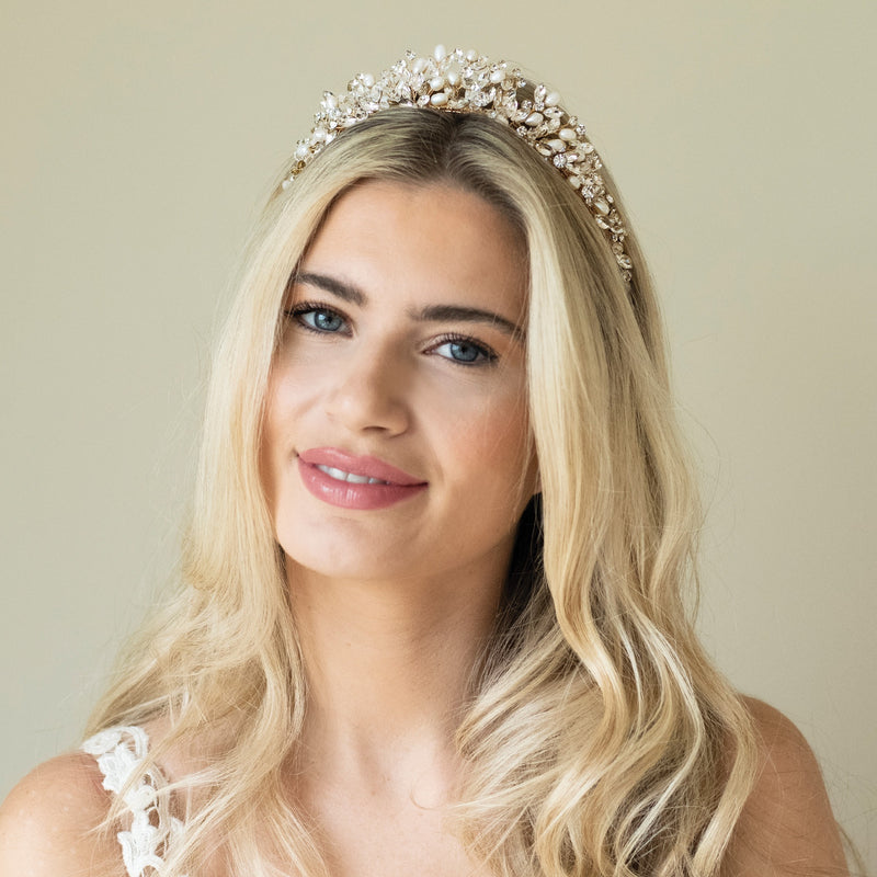Embrace crystal and pearl cluster tiara (gold) - Liberty in Love