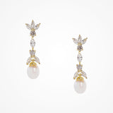 Angelica CZ floral teardrop pearl earrings (gold) - Liberty in Love