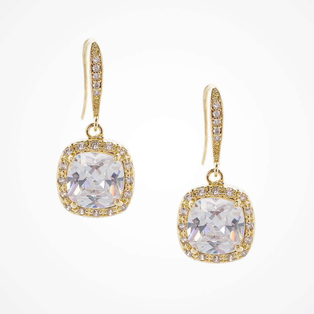 Square cut cubic zirconia drop gold earrings Bryony gold