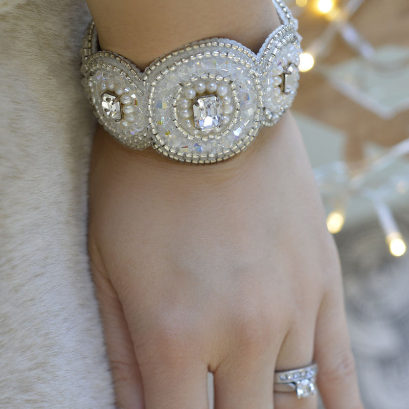 Capri beaded bridal cuff with Swarovski crystal (clear) - Liberty in Love