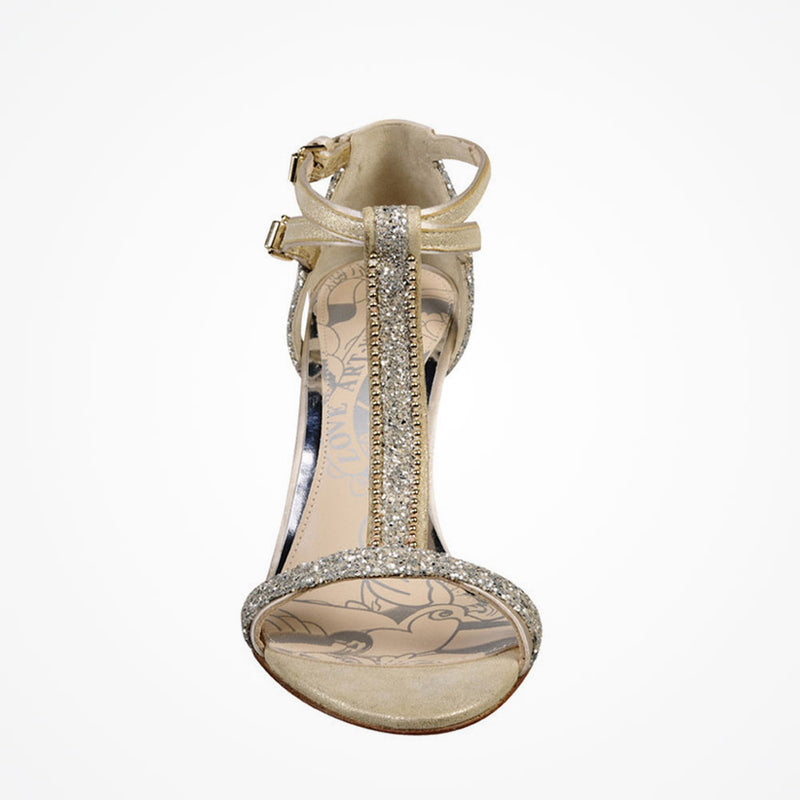 Carmen (ivory) satin and suede t-bar glitter sandals - Liberty in Love