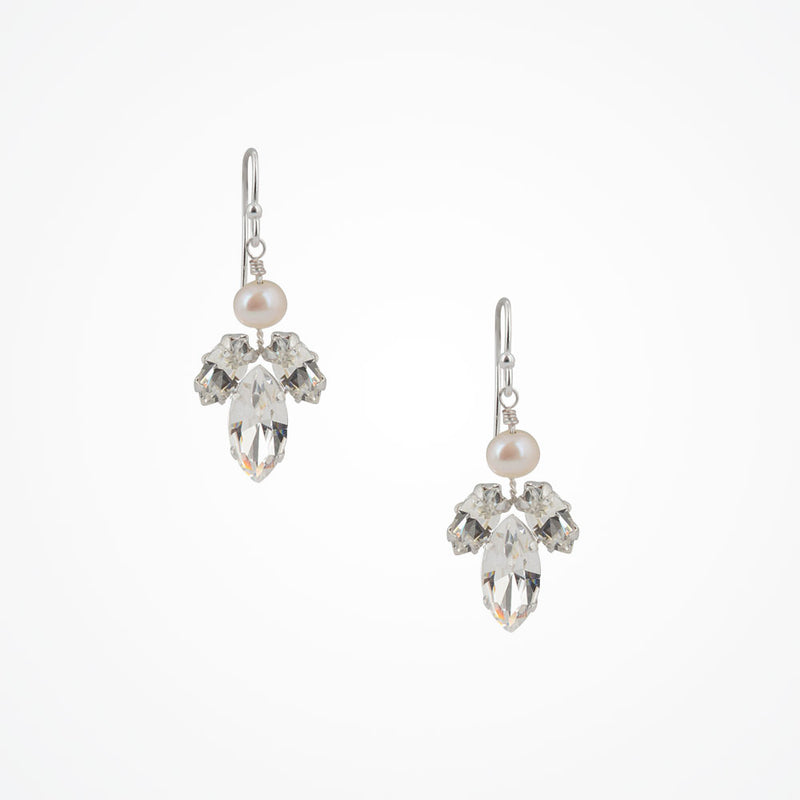 Downton diamante navette and pearl drop earrings (silver) - Liberty in Love