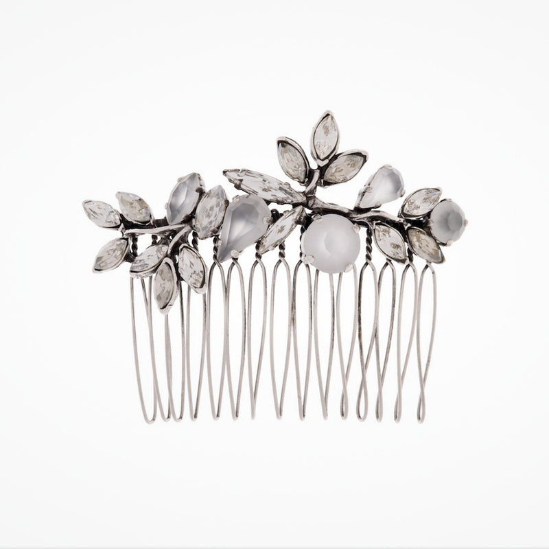 Dew drop and leaf crystal cluster hair comb (HA330) - Liberty in Love