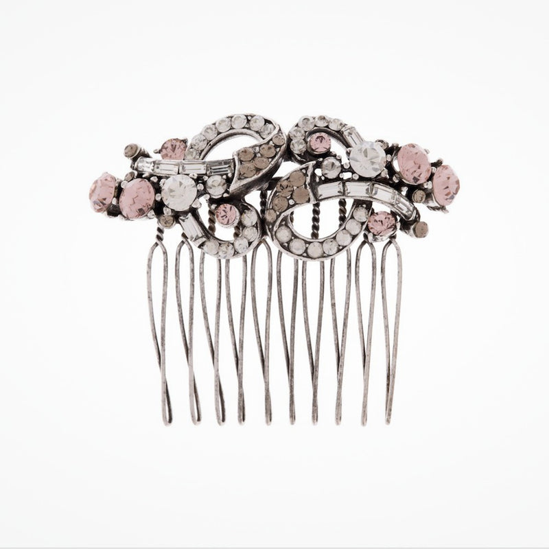 Vintage scroll rose and clear crystal deco hair comb (HA346) - Liberty in Love