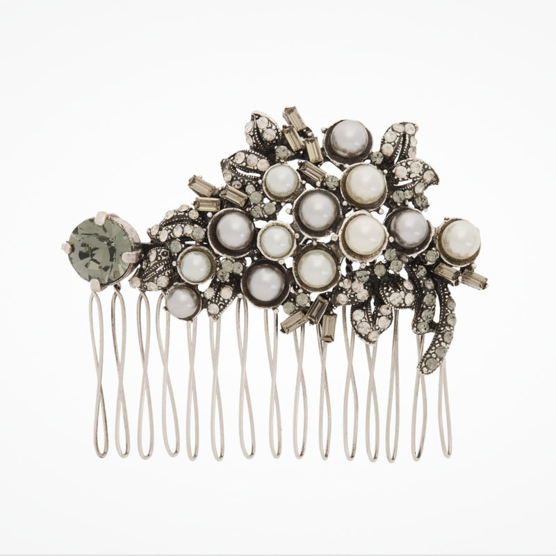 Coral pearl and crystal cluster hair comb (HA335) - Liberty in Love