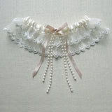 Je t'aime embroidered tulle garter with pearl trim - Liberty in Love