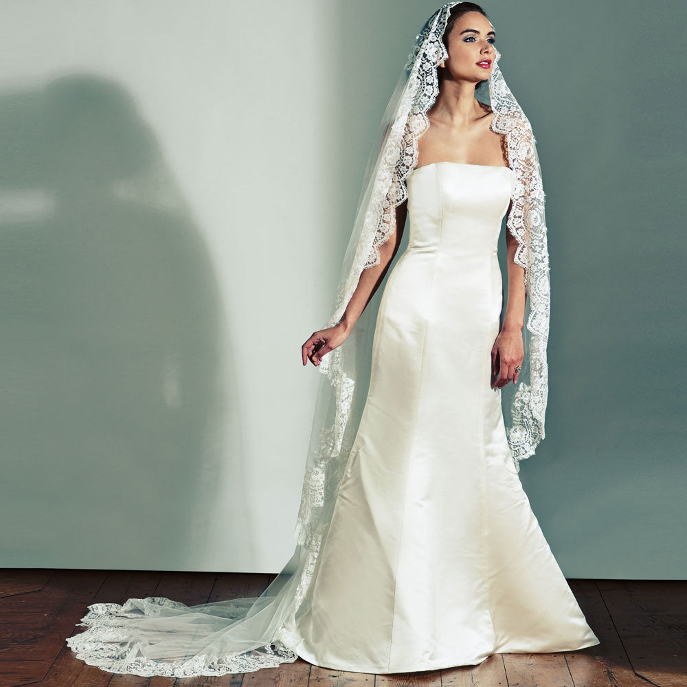 Silk tulle mantilla veil with deep lace edge Monmouth veil
