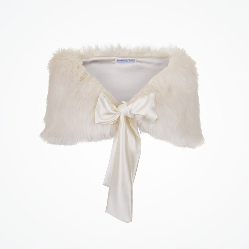 Ivory faux fur bridal stole (with long pile fur) - Liberty in Love