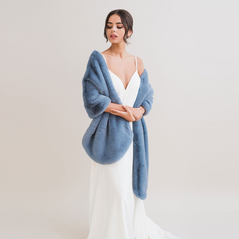 Blue faux fur shawl top