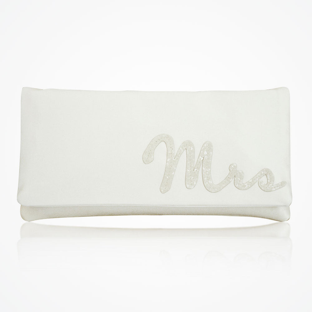 Mrs glittered letters ivory satin clutch classic