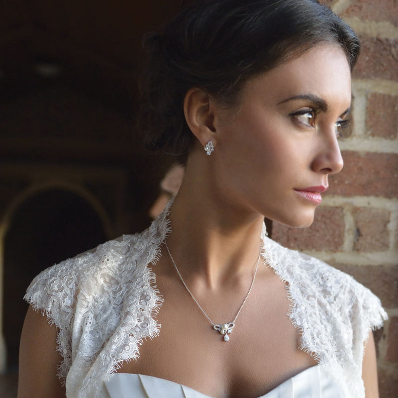 Portofino crystal and pearl swirl bridal stud earrings - Liberty in Love