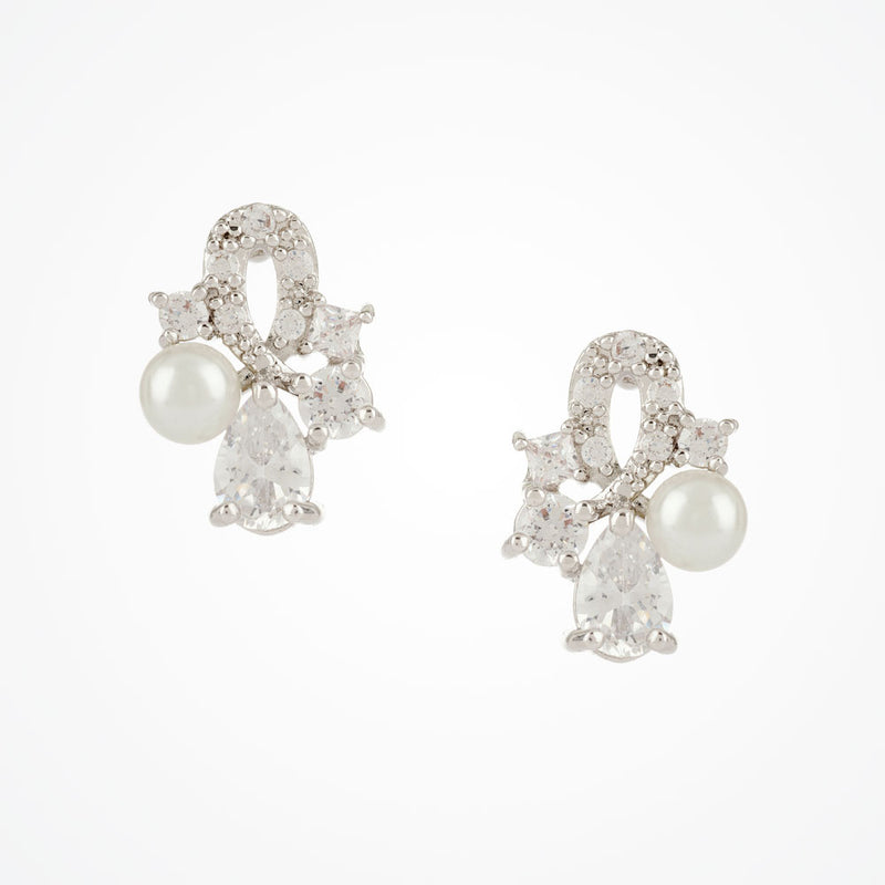 Portofino crystal and pearl swirl bridal stud earrings - Liberty in Love