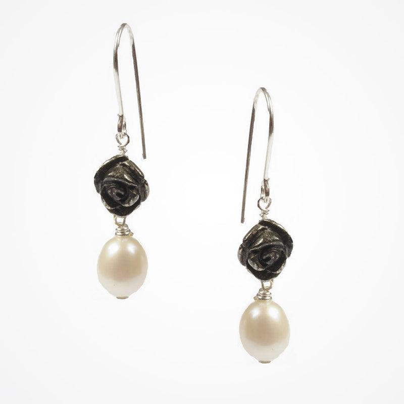 Rosa pyrite rose and pearl bridal earrings - Liberty in Love