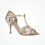 Scarlett (ivory) satin and suede t-bar glitter sandals - Liberty in Love