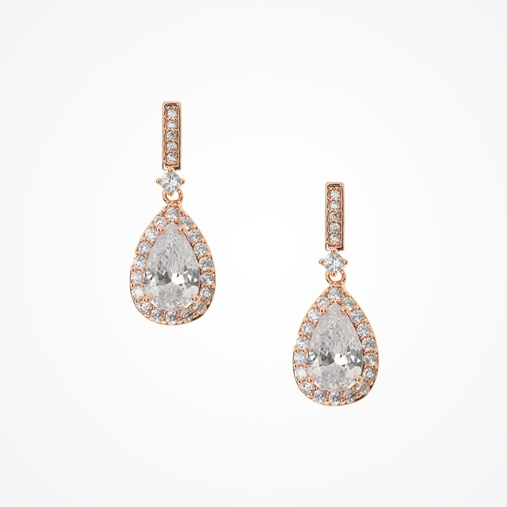 Rose gold crystal teardrop earrings Seraphina Liberty in Love