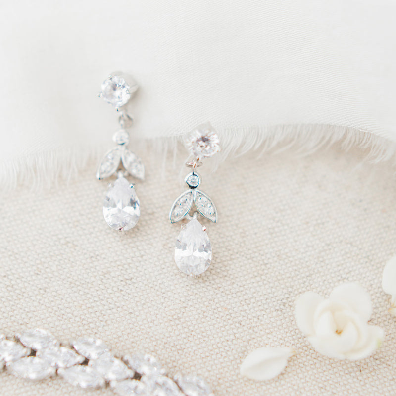 Silk crystal leaf drop earrings - Liberty in Love