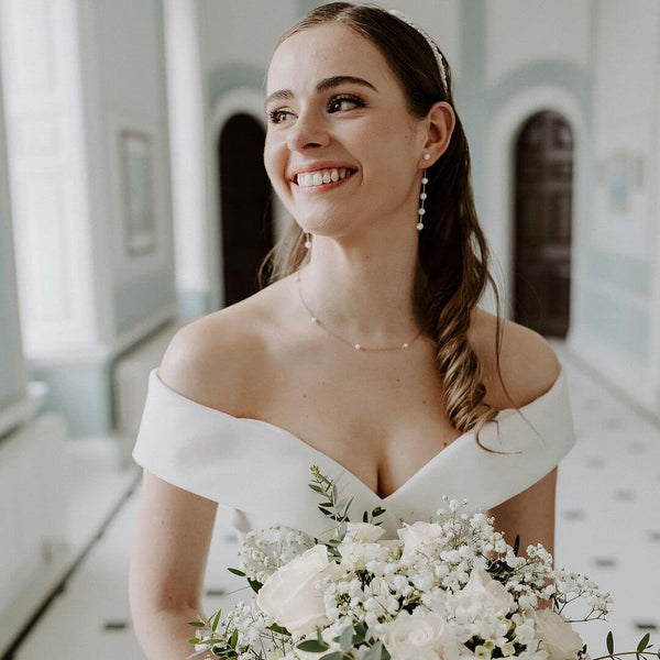 Emily wore the Belle pearl necklace (gold) by Chez Bec. Photography by Sharon Cudworth Photography.