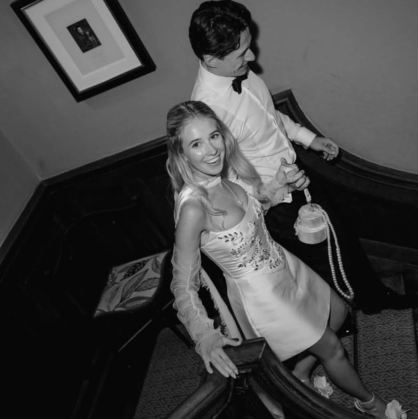 Becca wore the Avery III pear crystal pearl bridal jewellery set by Aria. Photography by Rachael Friend.