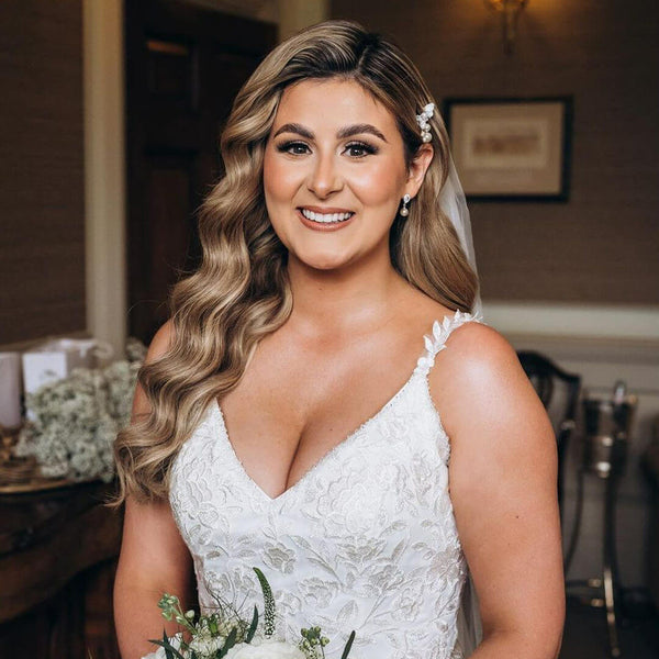 Mollie wore the Coco pearl drop earrings by Aria. Photography by Lucy Sayers Photography and Film.