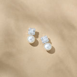 Allude square zirconia and pearl earrings (silver)