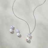 Allude square zirconia pearl earrings and pendant set (silver)