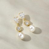 Avery halo crystal and pearl drop earrings (gold)