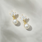 Romy navette pearl drop earrings (gold)