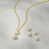 Romy navette pearl drop earrings and necklace set (gold)