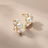 Rosy pearl and crystal stud earrings (gold) - Liberty in Love