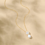 Syren halo crystal pearl pendant necklace (gold)