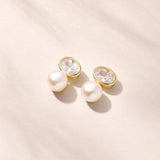 Bianca oval crystal and pearl earrings (gold)