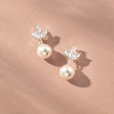 Romy grand navette pearl drop earrings (silver)