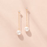 Ione bezel crystal pearl lariat necklace and earrings set (gold)