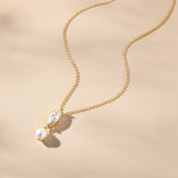 Ravelle navette crystal pearl pendant necklace (gold)