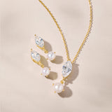Ravelle navette crystal pearl earrings and pendant necklace set (gold)