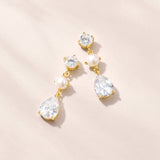 Theia pearl & pear-cut crystal drop earrings (gold)