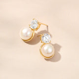 Veda large pearl and brilliant-cut crystal earrings (gold)