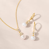 Violette floral pearl earrings and pendant necklace set (gold)