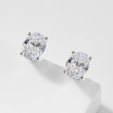 Modern love large oval CZ stud earrings (silver)