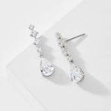 Invitation only pear CZ short drop earrings (silver)