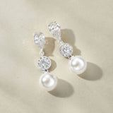Avery halo crystal and pearl drop earrings  (silver plated, light silver)