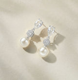 Avery crystal and pearl drop earrings (silver plated, light silver)