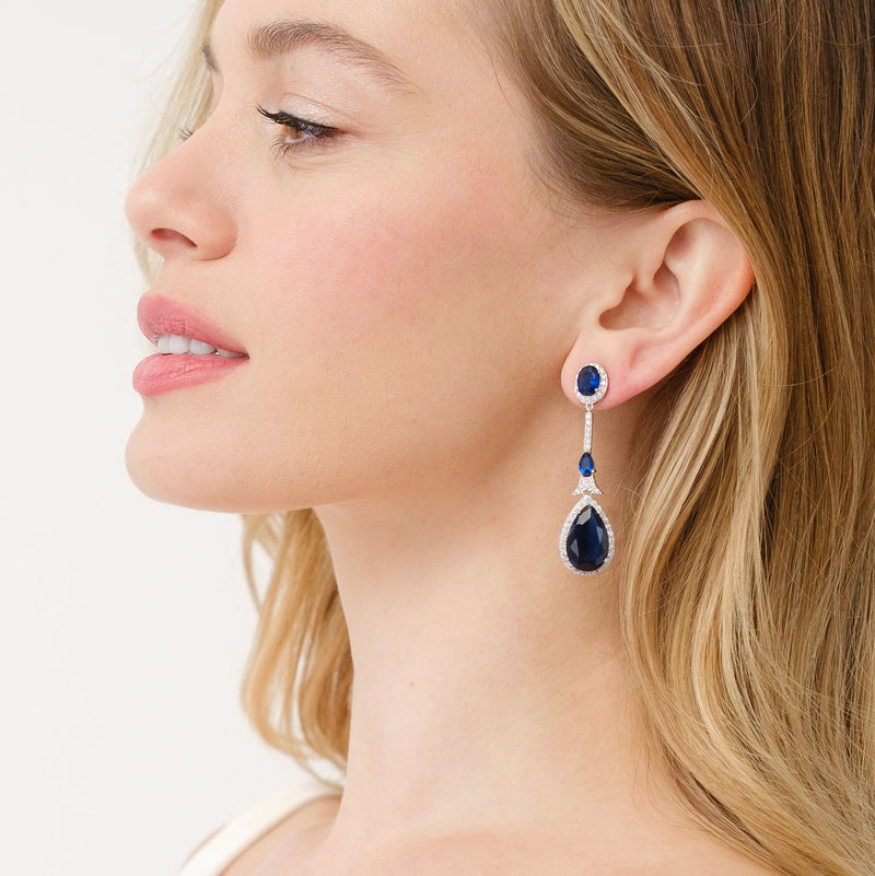 Alexandra bridal statement teardrop earrings (blue crystal) - Liberty in Love