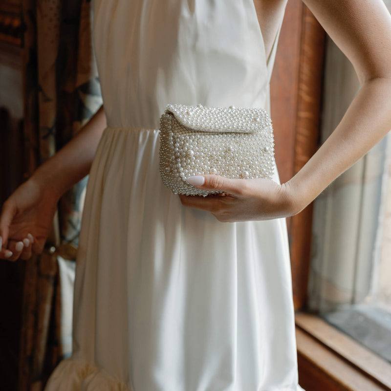 All over pearl beaded mini bag